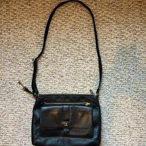 Fossil Black Leather Crossbody Bag with Gold Accents